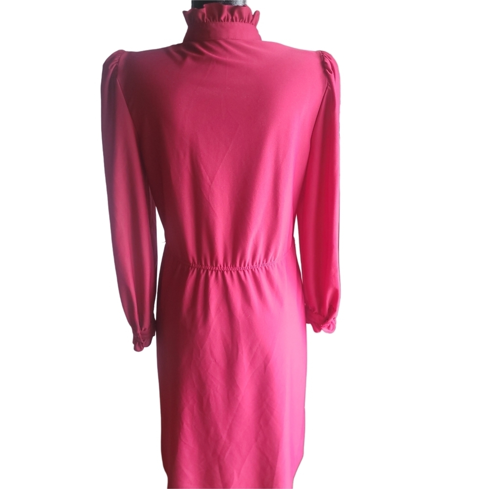 Vintage Ruffled Puffed Long Sleeve Dress In Red Size M - Picture 7 of 7